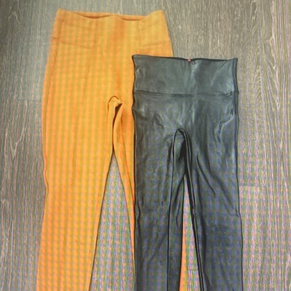 SPANX Black Faux Leather Leggings & Orange Leggings Duo